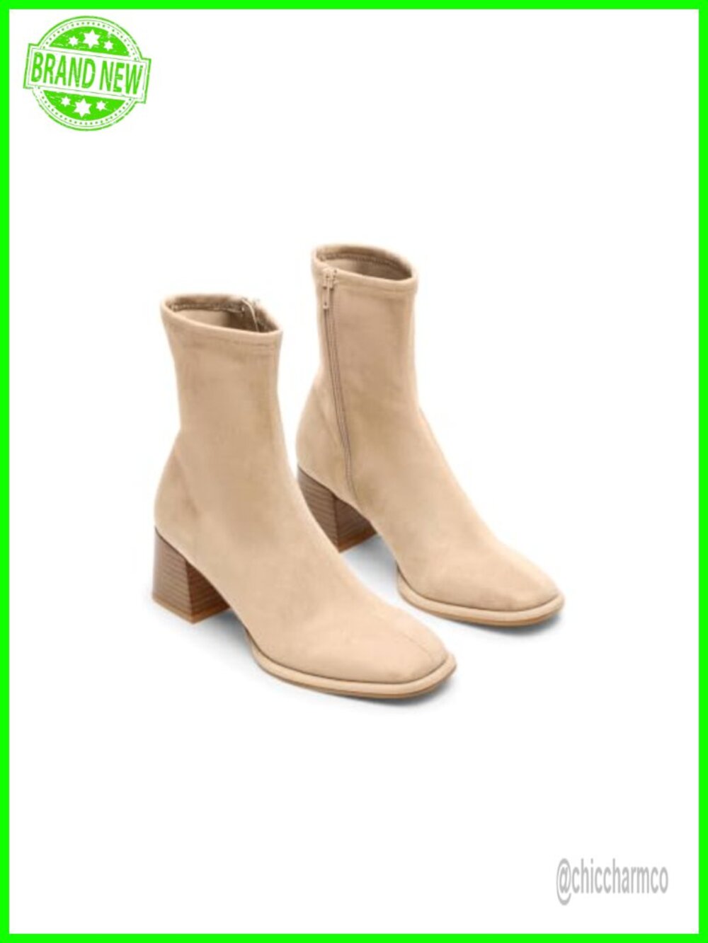Coutgo Womens Ankle Boots Square Toe Chunky Heel Faux Suede Booties